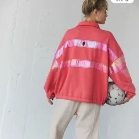 Free People FP Movement Away We Go Half Zip Hibiscus NWT M Oversized, Iridescent - Picture 2 of 16
